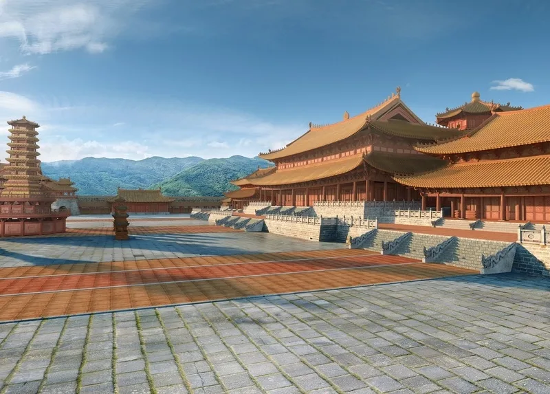 Quần thể du lịch văn hóa phỏng dựng Hoàng thành Thăng Long tọa lạc dưới chân núi Long Đọi Sơn, Hà Nam.