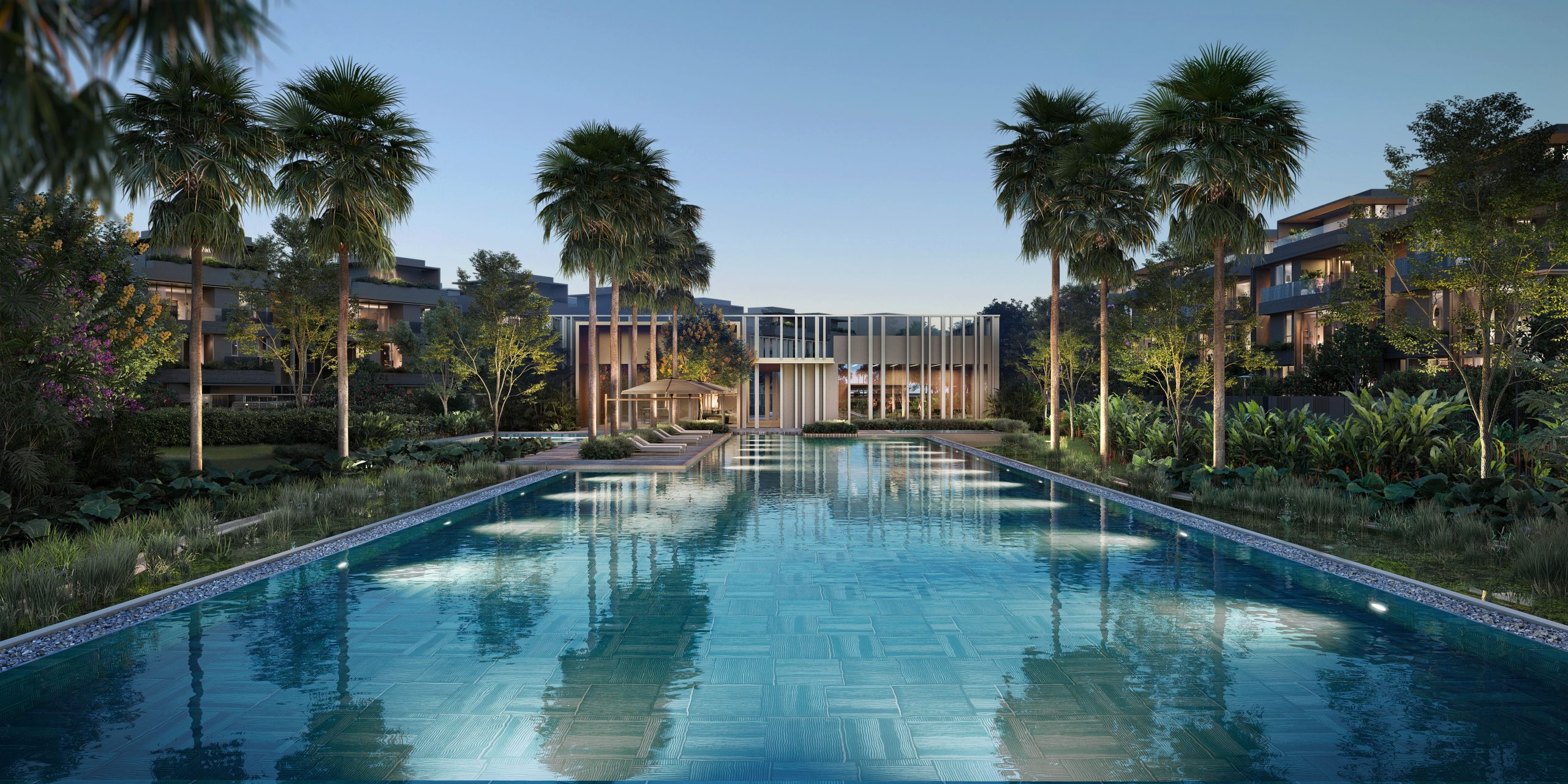 A 50-meter pool, nestled within the Clubhouse, offers a serene and indulgent escape surrounded by lush greenery